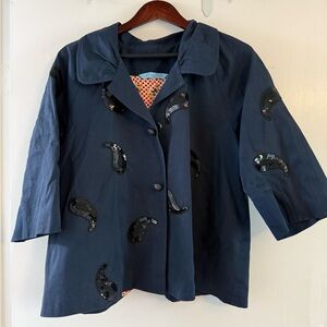Johnny Was Navy Blue Sequin Embellished Women's Jacket